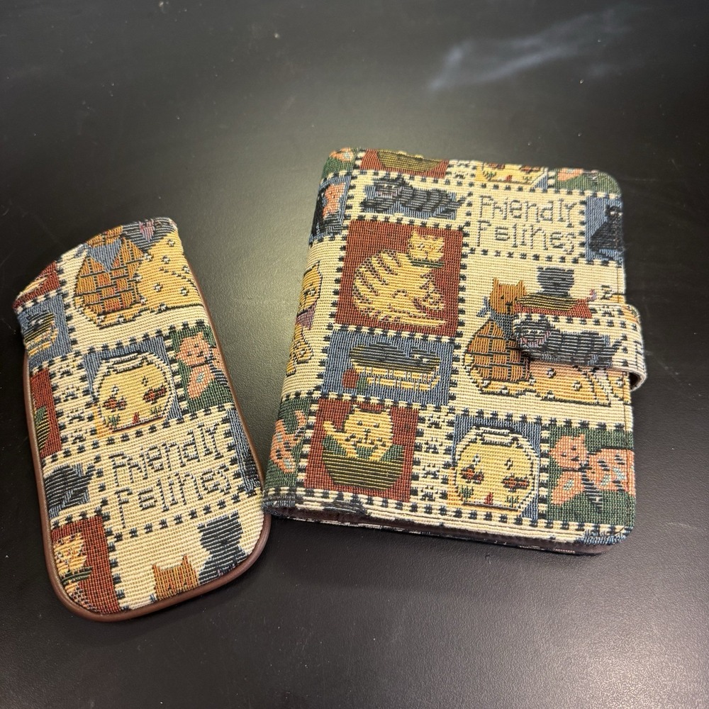 Vintage Cat Themed Items: Whimsical  Journal Organizer & Eyeglass Case